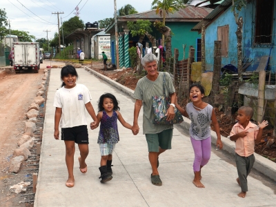 Margaret walking with four children